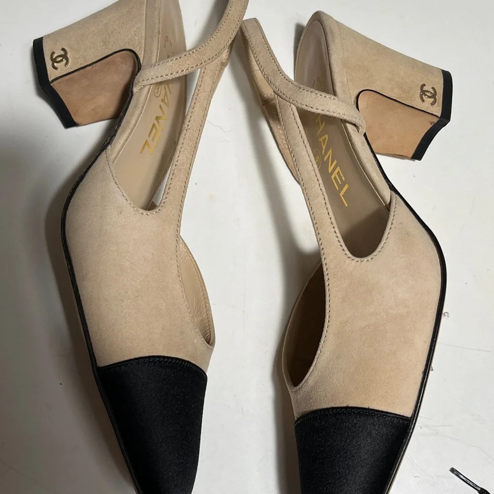 Chanel Beige and Black Women's Shoes slingbacks heels - Picture 6 of 11